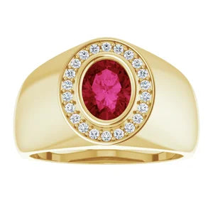 Oval Diamond Halo Ruby Ring