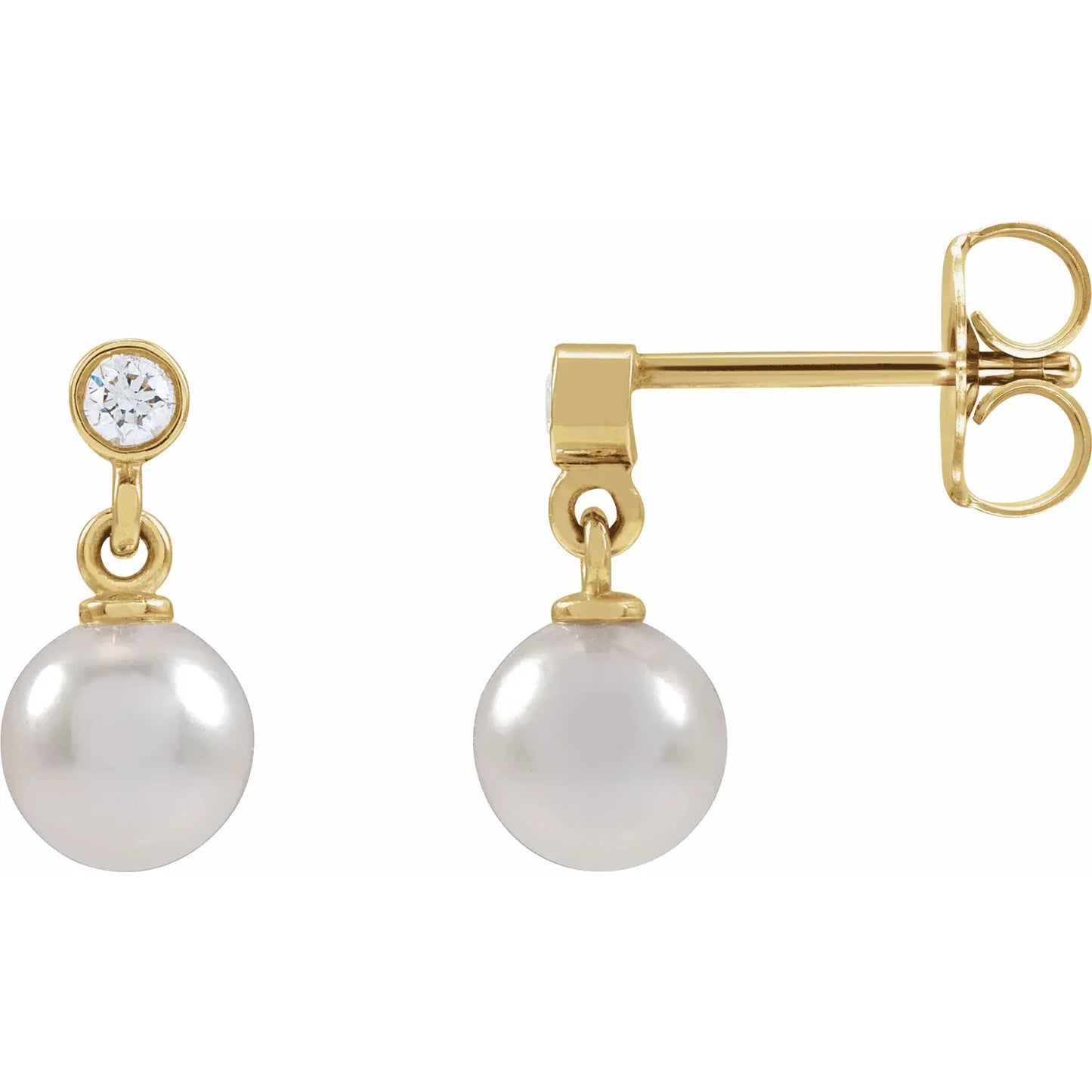 Diamond and Pearl Drop Earrings