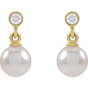 Diamond and Pearl Drop Earrings