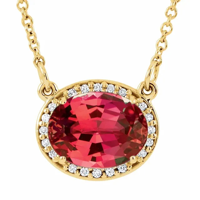 Avis Diamond Halo Oval Ruby Necklace