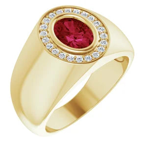 Oval Diamond Halo Ruby Ring