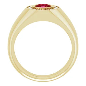 Oval Diamond Halo Ruby Ring