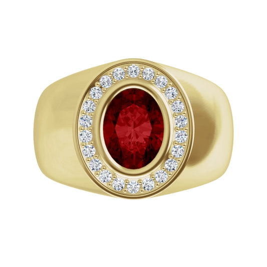 Oval Diamond Halo Ruby Ring